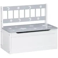 ZONEKIZ Cufar jucarii moderna 2 in 1, scaun pentru copii lada depozitare jucarii, MDF si lemn de pin, 60x30x50 cm, alb si gri | Aosom Romania