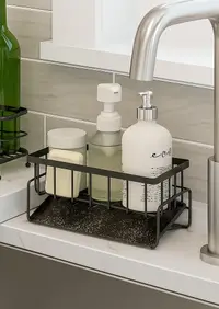 Suport pentru burete, de blat, negru, design rafinat si compact, ideal pentru bucătărie si baie