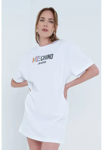 Rochie-tricou cu imprimeu logo - Negru stins/Lila/Alb optic