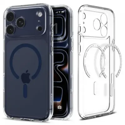 Husa MagSafe pentru Apple iPhone 17 Pro Max, Spigen, Ultra Hybrid, Transparenta Bleumarin