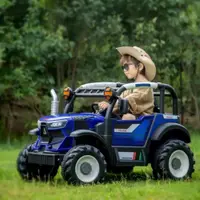 Tractor electric pentru copii Nichiduta Excavator Dark Blue 12V cu telecomanda 2,4G, 2motoarex38W,Scaun din piele ecologica,Roti rezistente,Lumini LED,Aplicatie control de pe telefon,Functie leganare,Usi cu deschidere,Muzica