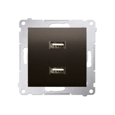 Incarcator dublu USB, 2.1 A, 5V DC, 230V; maron mat metalic
