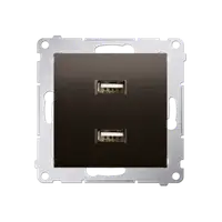 Incarcator dublu USB, 2.1 A, 5V DC, 230V; maron mat metalic