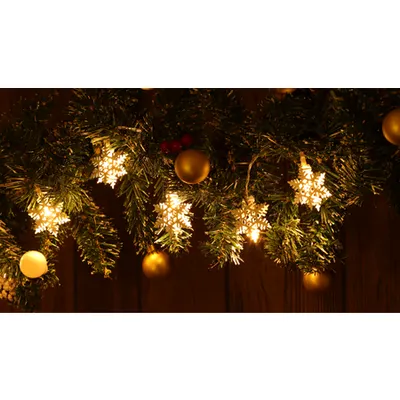 Lant lum.LED, Craciun, fulg de nea, alb, metalic, cu baterii Timer 6+18h,10LED, 3000K, 2xAA