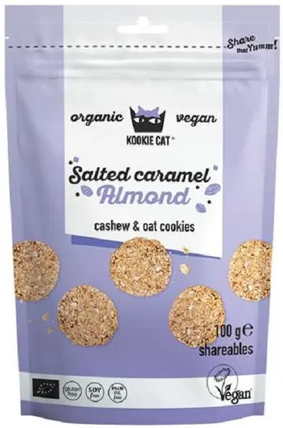Mini fursecuri cu migdale caramelizate sărate, 100 g, Kookie Cat