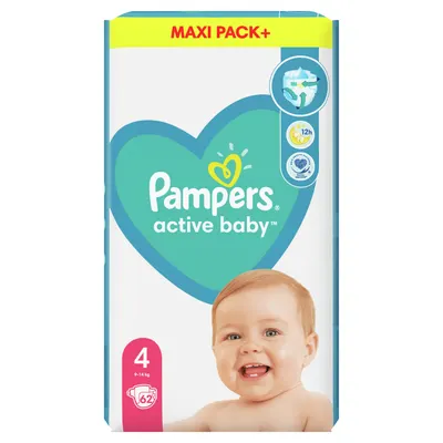 Scutece bebelusi Pampers - Active Baby 4, 62 buc.