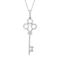 Lant cu pandantiv cheie din aur alb cu diamante de 0.18ct