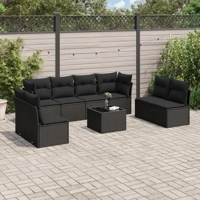 Gossi set mobilier de gradina cu perne, 9 piese, negru, poliratan