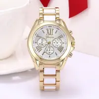 Ceas dama Quartz, Geneva Stylish, Auriu cu Alb