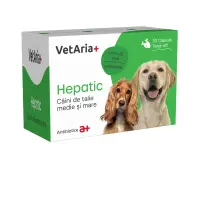 VETARIA+ Hepatic caini de talie medie si mare, supliment sistem hepatic câini, Pui, capsule VETARIA+ Hepatic caini de talie medie si mare, M-XL, supliment sistem hepatic câini, Pui, cutie, 30 capsule