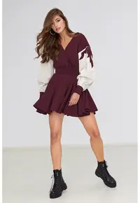 Rochie cu model colorblock si cordon in talie Marvel - Violet pruna