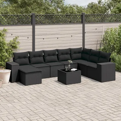 Gossi set mobilier de gradina cu perne, 9 piese, negru, poliratan