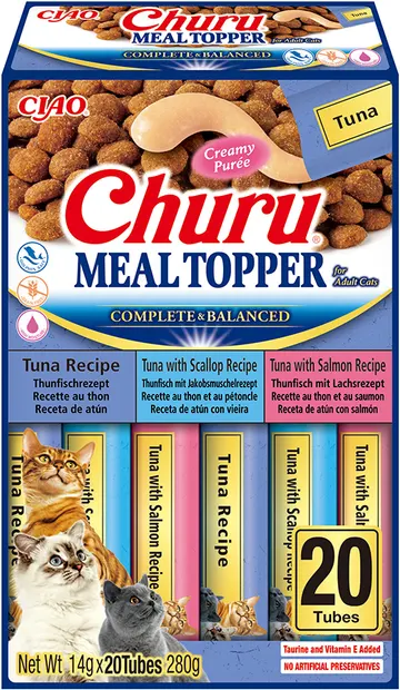 Churu Meal Topper Tuna Variety Recompensa Cremoasa Reteta cu Ton, Scoici si Somon