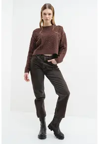 Pulover din amestec de lana cu model torsade - Maro