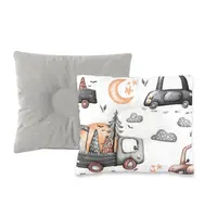 Perna bebelus, MimiNu, Profilata, Cu doua fete, Cu functie anti-soc, Pufoasa, Din catifea si bumbac, Materiale certificate Oeko Tex Standard 100, 23x26 cm, Velvet Cars Grey