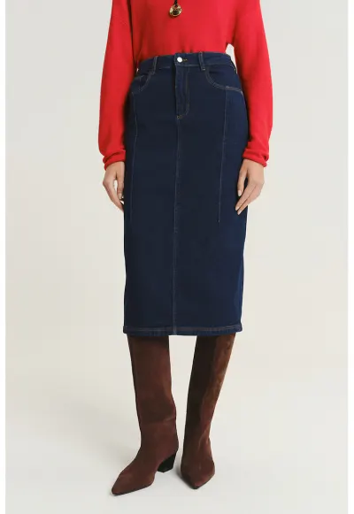Fusta midi in denim - Albastru ultramarin