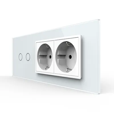 Intrerupator Dublu + 2 Prize LIVOLO cu Rama Din Sticla, Standard Italian, 6M