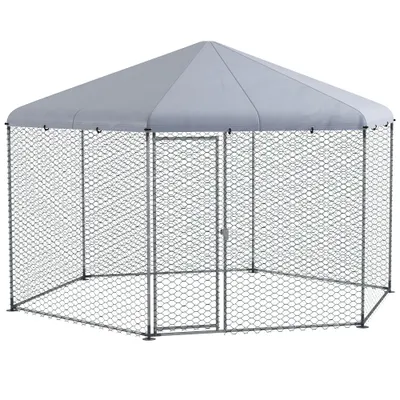 PawHut Cotet Exterior pentru Găini, Acces Ușor, Galvanizat, Acoperiș, pentru 10-15 Păsări, 4x3.5x2.6 m, Argintiu | Aosom Romania