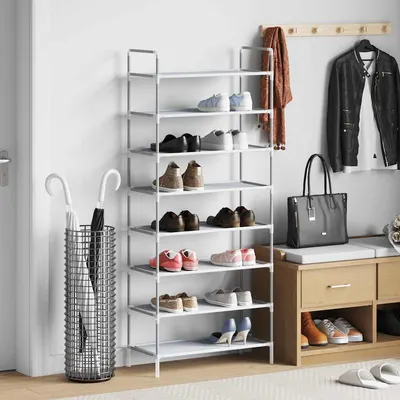 vidaXL Raft încălțăminte 8 etajere, argintiu, metal și textil nețesut
