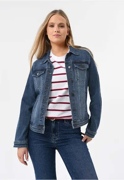 Jacheta scurta din denim cu nasturi - cu buzunare - J-Luna - albastru - Albastru