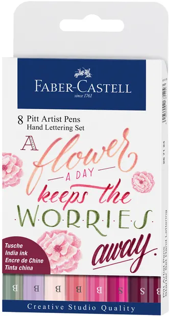 Set markere caligrafice cu pensula Faber-Castell - 8 culori, roz