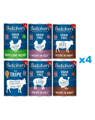 BUTCHER'S Original Mix arome 24x400g sos (vita, curcan) jeleu (pui, miel) pate (rumen, pui si rumen)