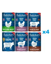 BUTCHER'S Original Mix arome 24x400g sos (vita, curcan) jeleu (pui, miel) pate (rumen, pui si rumen)