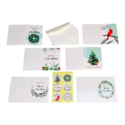 Set 6 felicitări de Crăciun cu sticker și plic - alb 7.2x10.5cm - Default Title