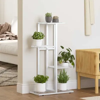 vidaXL Suport pentru flori cu 4 nivele, alb, 43x22x76 cm, metal