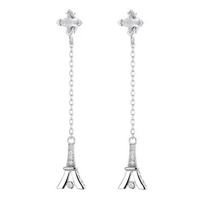 Cercei lungi argint 925, JW846, model Paris, placati cu rodiu
