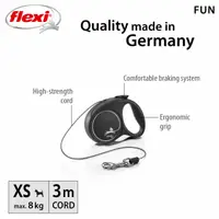 Lesa retractabila cu fir, neagra, rezistenta, lungime 3 m, pentru caini cu greutate de pana la 8 kg