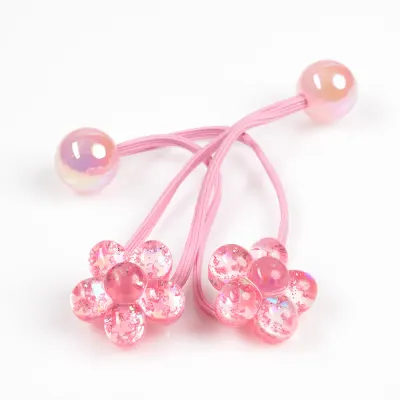 Set 2 elastice de par roz cu flori din margele