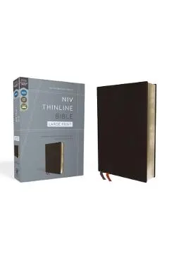 NIV, Thinline Bible, Large Print, Bonded Leather, Black, Red Letter Edition