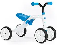Bicicletă albastră cu 4 roți, fără pedale și reglabilă pe înălțime