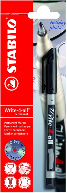 Marker permanent Stabilo - Write-4-all, F, 0.7 mm, negru