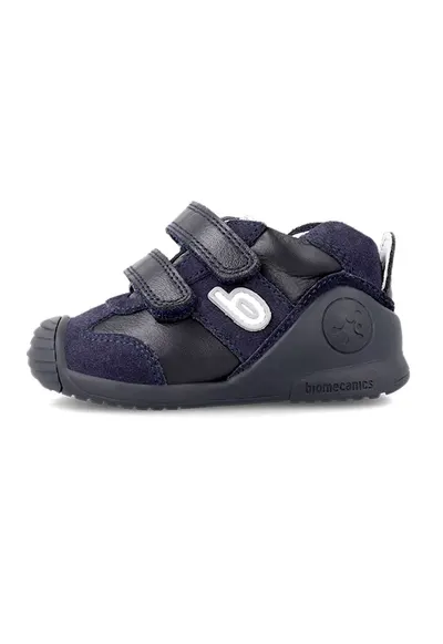 Pantofi de piele cu velcro - Albastru inchis/Albastru ultramarin
