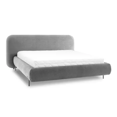 Pat matrimonial gri tapițat cu spațiu de depozitare cu somieră 180x200 cm Pointt – ELTAP