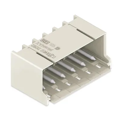 THR male header; 1.4 mm Ø solder pin; angled; Pin spacing 5 mm; 3-pole; light gray