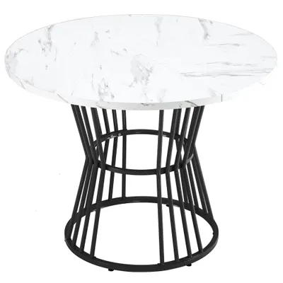 Masă rotundă modernă pentru dining, Alb+Negru | Aosom Romania