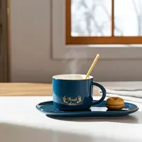 Ceașcă pentru cappuccino și ceai Morello - Wood Elves, cu farfurioară și linguriță 250 ml, Light Blue