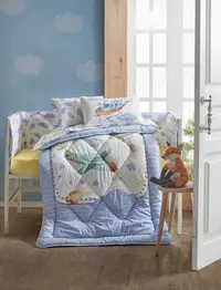Lenjerie patut cu 6 piese Baby Ranforce Airplane Blue