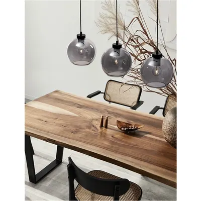 Lampa suspendata PALMER Fumuriu Sticla & Negru Cord & Negru Metal Baza LED E27 3x12 Wat 230 Volt IP20 Fara bec
