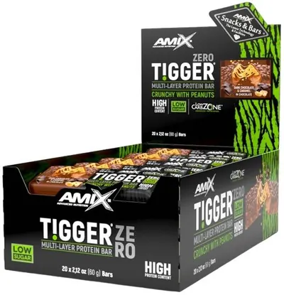 Tigger Zero Bar Box, ciocolată neagră și caramel, 20 buc, Amix