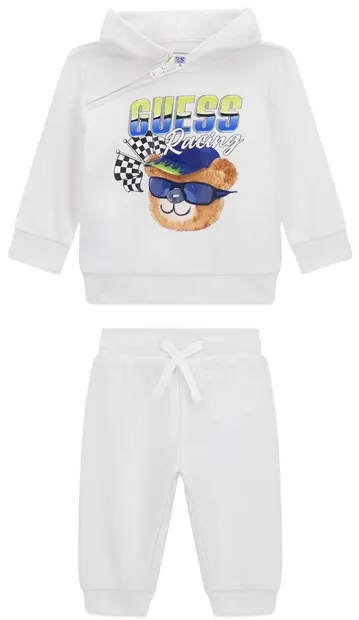 Set de 2 piese Guess - Hanorac cu fermoar și pantaloni, albi, 24 luni