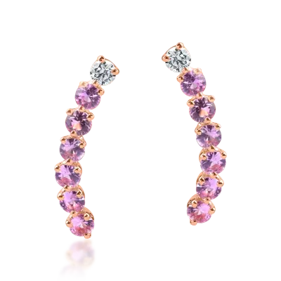 Cercei stud din aur roz cu rubine de 0.9ct si diamante de 0.1ct
