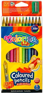 Creioane colorate Colorino Kids - triunghiulare, cu ascuțitoare, 12 culori