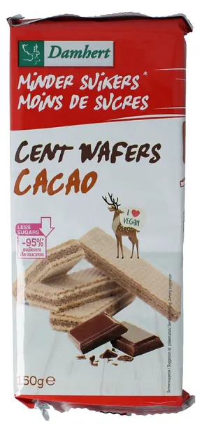 Vafe cu cremă de cacao, fără zahăr, 150 g, Damhert