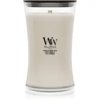 Woodwick Tonka & Almond Milk lumânare parfumată cu fitil din lemn 610 g