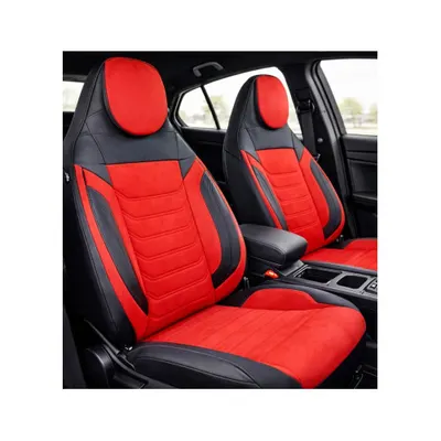 Huse scaune auto universale fractionate Premium cu tetiera fata incorporata negru cu rosu Cod: HNG-C509-3