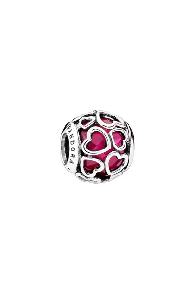 Charm rosu cu inimioare Love Story - Argint 925